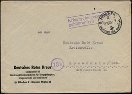 MÜNCHEN/ 2/ HDB 1944 (17.10.) HWSt. + Viol. 2L: Kriegsgefangenenpost/gebührenfrei , Dienst-Bf.: DRK/Landesstelle VII/ La - Rotes Kreuz