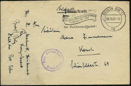 BERLIN SW 11/ Au/ 100 Jahre Tierschutzverein Berlin.. 1941 (8.10.) Seltener MWSt. + Viol. 1K-HdN: Res. Kriegs-Laz./ Bres - Medizin