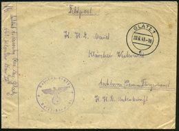 GLATZ 1/ F 1943 (28.6.) 2K-Steg + Viol. 1K-HdN: Res.(serve)-Laz.(arett) Glatz + Hs. Abs.: ".. Res. Laz. Glatz, Kloster B - Medicine