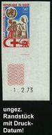 NIGER 1973 50 F. "25 Jahre  W.H.O.",  U N G E Z.  Eck-Unterrandstück + Zierfeld + Datumsstempel = Rotkreuz-Kinderkranken - Geneeskunde