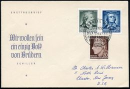 D.D.R. 1955 (30.4.) Schiller, Kompl. Satz (Mi.464/66 A) + ET-SSt. (BERLIN W8) Übersee-FDC-SU, Schiller War Ausgebildeter - Medizin