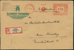 BERLIN-TEMPELHOF/ 1/ AM/ OBERLANDSTR.65 1932 (20.4.) AFS 038 Pf. (Monogr.-Logo = Albert Mendel) + RZ: Berlin-/Tempelhof  - Farmacia