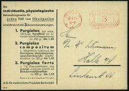 BERLIN/ *4* 1934 (20.4.) PFS 3 Pf. Auf Zweifarbiger Reklame-Künstler-Kt.: PURGIOLAX.. (= A.G. Für Medizinische Produkte  - Farmacia