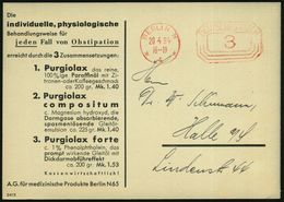 BERLIN/ *4* 1934 (20.4.) PFS 3 Pf. Auf Zweifarbiger Reklame-Künstler-Kt.: PURGIOLAX.. (= A.G. Für Medizinische Produkte  - Pharmacie