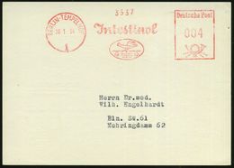 BERLIN-TEMPELHOF/ 1/ Jntestinol/ DR.GEORG/ HENNIG.. 1954 (28.1.) AFS = Hahn Auf Waage (= Firmen-Logo) Braune Reklame-Kt. - Apotheek