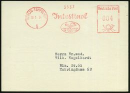 BERLIN-TEMPELHOF/ 1/ Jntestinol/ DR.GEORG/ HENNIG.. 1954 (28.1.) AFS = Hahn Auf Waage (= Firmen-Logo) Braune Reklame-Kt. - Farmacia