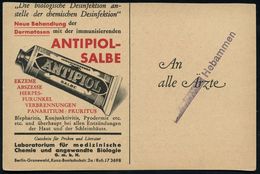 Berlin-Grunewald 1955 (ca.) Postwurfsendung ANTIPIOL "An Alle Ärzte" überstempelt "Hebammen"  = Biolog. Desinfektionsmit - Farmacia
