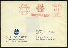 (1) BERLIN NW 87/ REISS/ RHEUMASAN 1961 (23.11.) AFS (Logo Mit 2 Schlangen) = Rheuma-Medikament, Motivgl. Firmenbf.  (Dü - Pharmacie