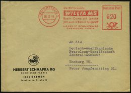 (23) BREMEN 1/ ..WILLIA MS/ Rasier-Creme Mit Lanolin../ HERBERT SCHNARKA KG/ CHEM.FABRIK 1949 (8.12.) AFS Auf Dekorat. F - Apotheek