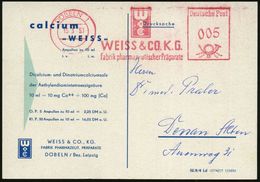 DÖBELN 1/ WEISS & CO KG./ Fabrik Pharmaz.Präparate 1958 (15.3.) AFS (Monogr.) Zweifarbige Reklame-Kt: Calcium "WEISS" (D - Apotheek