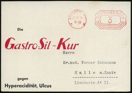 DRESDEN A 1/ *IV 1934 (12.10.) PFS 3 Pf. Auf Zweifarbiger Reklame-Kt.: Gastro-Sil-Kur (rs. 5 Medikamenten-Packungen) Inl - Apotheek