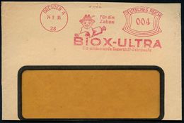 DRESDEN A/ 28/ Für Die/ Zähne/ BIOX-ULTRA... 1935 (24.9.) Dekorativer AFS = Figur Mit Gr- Zahnpasta-Tube Klar Auf Teil-V - Farmacia