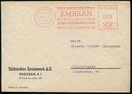 DRESDEN A1/ EMBRAN/ Zur Kreislaufbehandlung/ SÄCHS.SERUMWERK AG. 1956 (18.7.) AFS Auf Firmen-Bf. (Dü.E-20CG) - PHARMAZIE - Farmacia