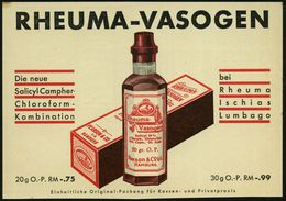 HAMBURG/ *1v 1935 (3.9.) PFS 3 Pf. Auf Color-Reklame-Kt.: RHEUMA-VASOGEN.. Pearson & Co. (Arznei-Flaschen) Dekorative In - Farmacia