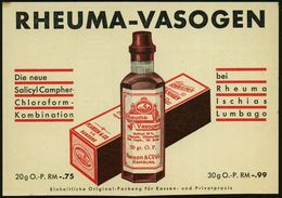 HAMBURG/ *1v 1935 (3.9.) PFS 3 Pf. Auf Color-Reklame-Kt.: RHEUMA-VASOGEN.. Pearson & Co. (Arznei-Flaschen) Dekorative In - Pharmacie