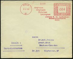 KÖLN/ 13/ Aegrosan/ Anginasin/ Dolorsan../ Joh.G.W.Opfermann/ Arzneimittelfabrik 1933 (21.11.) AFS Klar Auf Inl.-Bf. (Dü - Pharmacy