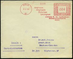 KÖLN/ 13/ Aegrosan/ Anginasin/ Dolorsan../ Joh.G.W.Opfermann/ Arzneimittelfabrik 1933 (21.11.) AFS Klar Auf Inl.-Bf. (Dü - Farmacia