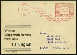 KÖLN/ 13/ Aegrosan/ Anginasin/ Dolorsan/ Laryngsan/ Joh.G.W.Opfermann/ Arzneimittelfabrik 1934 (6.1.) AFS Auf Künstler-C - Farmacia