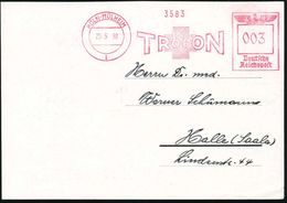 KÖLN-MÜLHEIM/ 1/ TROPON 1938 (25.5.) AFS (Kreuz) Auf S/w.-Reklame-Ak.: CUPRONAT, SPASTRETTEN/GYMENS (3 Abb.) Inl.Kt. (Dü - Farmacia