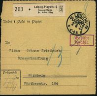 Leipzig-Plagwitz 2/ Vasenol-Werke/ Dr.Arthur Köpp 1922 (2.6.) Schw. Selbstbucher-Paketzettel + 1K-Segm.: LEIPZIG-/PLAGWI - Farmacia