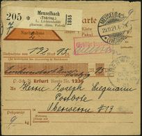 MEUSELBACH/ *(THÜRING)* 1921 (29.11.) 1K-Gitter + Seltener Selbstbucher-Paketzettel: Meuselbach/(Thüring.)/L.Lichtenheld - Farmacia