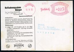 WERNIGERODE/ Ysatfabrik 1930 (16.9.) AFS Auf (halber) Color-Reklame-Kt: Belladonnysatum Bürger.. Spasmolytikum (Belladon - Medizin