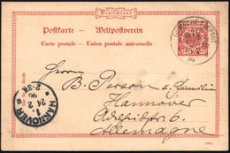 DEUTSCHES REICH 1896 (17.2.) 1K-BPA: DEUTSCHE SEEPOST/OST-/ASIATISCHE/AUPTLINIE/* C Klar Auf Ausl.-P 10 Pf. Adler (gerin - Schiffahrt