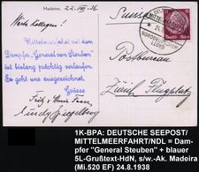 DEUTSCHES REICH 1936 (24.8.) 1K-BPA: DEUTSCHE SEEPOST/MITTELMEERFAHRT/**/ND/L Klar Auf EF 15 Pf. Hindenbg. (Mi.520 EF) S - Maritiem