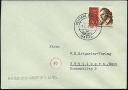 B.R.D. 1960 (17.7.) 2K-BPA: DEUTSCHE SCHIFFSPOST/BD/MS/ "REMSCHEID"/ HAPAG (Nr.i-37) + 1L: HAMBURG-AMERIKA LINIE, Klar G - Schiffahrt