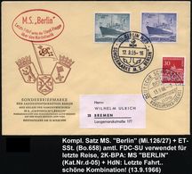 BERLIN /  B.R.D. 1966 (13.9.) 2K-BPA: DEUTSCHE SCHIFFSPOST/ MS/BERLIN/NDL/ NORAMERIKA-DIENST A.amtl. FDC Kpl. Satz "M.S. - Schiffahrt