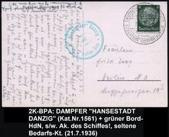 DEUTSCHES REICH 1936 (21.7.) 2K-BPA: DEUTSCHE SCHIFFSPOST/MS/HANSESTADT DANZIG/SWINEMÜNDE-/PILLAU/SEEDIENST OSTPREUSSEN  - Maritiem