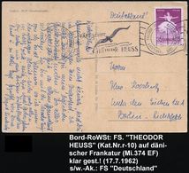 DÄNEMARK /  B.R.D. 1962 (17.7.) RollWSt.: FÄHRSCHIFF THEODOR HEUSS/ GROSSENBRODE - GEDSER.. = Möwe (Kat.Nr. R-10) Auf Dä - Schiffahrt