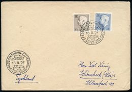 SCHWEDEN 1957 (16.8.) 1K-BPA: FREDERIKSHAVN - GÖTEBORG/ POSTAD/OMBORD PA/M-S/ PRINSESSAN/ MARGARETHA (Fähre) Ausl.-Bf. I - Schiffahrt