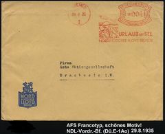 BREMEN/ 1/ URLAUB AUF SEE/ NORDDEUTSCHER LLYOD.. 1935 (29.8.) AFS = Elegantes Paar Mit Hüten (2 Möwen) Dekorat. NDL-Firm - Marítimo
