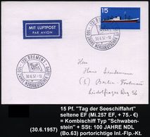 (23) BREMEN 1/ 100 JAHRE NORDDEUTSCHER LLOYD 1957 (30.6.) SSt = NDL-Flagge Auf Seltener EF 15 Pf. "Tag Der Seeschiffahrt - Maritiem