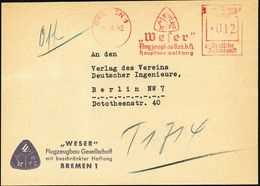 BREMEN/ 1/ "Weser"/ Flugzeugbau GmbH/ Hauptverwaltung 1942 (30.9.) AFS (Firmen-Logo) 1872 Gegr., Im I. Weltkrieg Vorrang - Marítimo