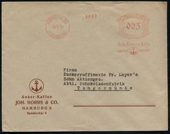 HAMBURG 14/ (FREIHAFEN)/ Joh.Borrs & Co/ KAFFEE IMPORT 1934 (8.5.) AFS = Hauspostamt Zollausschlußgebiet Überseehafen (F - Maritiem