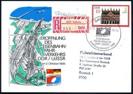 2355 SASSNITZ 1/ EISENBAHN-/ FÄHRVERBINDUNG/ DDR-UDSSR/ Eröffnung.. 1986 (2.10.) SSt + Selbstbucher-RZ: 2355 Saßnitz 1 ( - Schiffahrt