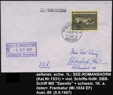 ÖSTERREICH /  SCHWEIZ 1957 (5.9.) 1 S. "50 Jahre Postauto" + Schweizer 1K: ROMANSHORN 1 + 1L: SEE-ROMANSHORN (Kat.Nr.153 - Marítimo