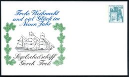 B.R.D. 1977 PU 40 Pf. Grün: Frohe Weihnacht..Segelschulschiff Gorch Fock ("Gorch Fock", Tannenzweige) Ungebr. (PP 100/28 - Schiffahrt