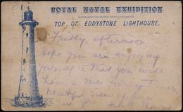 GROSSBRITANNIEN 1891 (4.9.) Blauer SSt.: LONDON. S.W./ROYAL NAVAL EXHIBITION/POST OFFICE/EDDYSTONE LIGHTHOUSE = Leuchttu - Vuurtorens