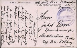 DEUTSCHES REICH 1915 (1.4.) Viol. 2K-Brücken-Briefstempel: Kaiserliche Marine/ Kommando/ S.M.S. Braunschweig (= MSP No.  - Marítimo