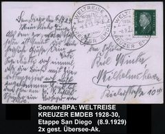 DEUTSCHES REICH /  U.S.A. 1929 (8.9.) 2K-BPA, Sonderstempel: WELTREISE/*KREUZER EMDEN* = Leichter Kreuzer , 2x BPA Auf E - Schiffahrt