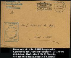 Koblenz 2 1937 (21.7.) MWSt.: KOBLENZ 2/n/Der Fernsprecher/spart Zeit U.Geld (oben Etw. Knapp Geöffnet) + Bl. Abs.-3L: K - Schiffahrt