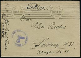 DT.BES.LETTLAND 1942 (7.11.) Stummer 2K-MaSt + 7 Striche = Tarnstempel Libau + Blauer 1K-HdN: Feldpost Nr. 40626 = Komma - Maritime