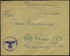 DT.BES.NIEDERLANDE 1944 (12.8.) Stummer MaWellenSt. = Tarnstempel Amsterdam + Viol. 1K-HdN: Feldpostnr. M 01474 = Komman - Schiffahrt