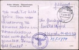 GÖSSWEINSTEIN/ A 1943 (17.5.) 2K-Steg + Viol. 1K-HdN: Feldpostnr. M 10 339 =  S P E R R S C H I F F   "Arkona" (M 515) A - Maritiem