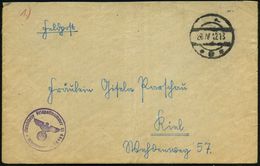 DEUTSCHES REICH 1942 (28.4.) Stumme 1K-Brücke = Tarnstempel + Viol. 1K-Hdn: Feldpostnr. M 44683 = Hilfsschiff  " S W A K - Maritiem