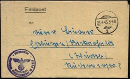 DEUTSCHES REICH 1943 (28.4.) Stummer 1K-Gitter = Tarnstempel + Viol. 1K-HdN: Kriegsmarine/..Feldpostnr. M 01437 = Artill - Maritime