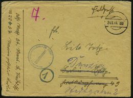 DEUTSCHES REICH /  FRANKREICH 1944 (24.8.) Aptierter 1K-Steg = Tarnstempel + Blauer 1K-HdN: .. Feldpostnr. M 22467 = Min - Maritiem